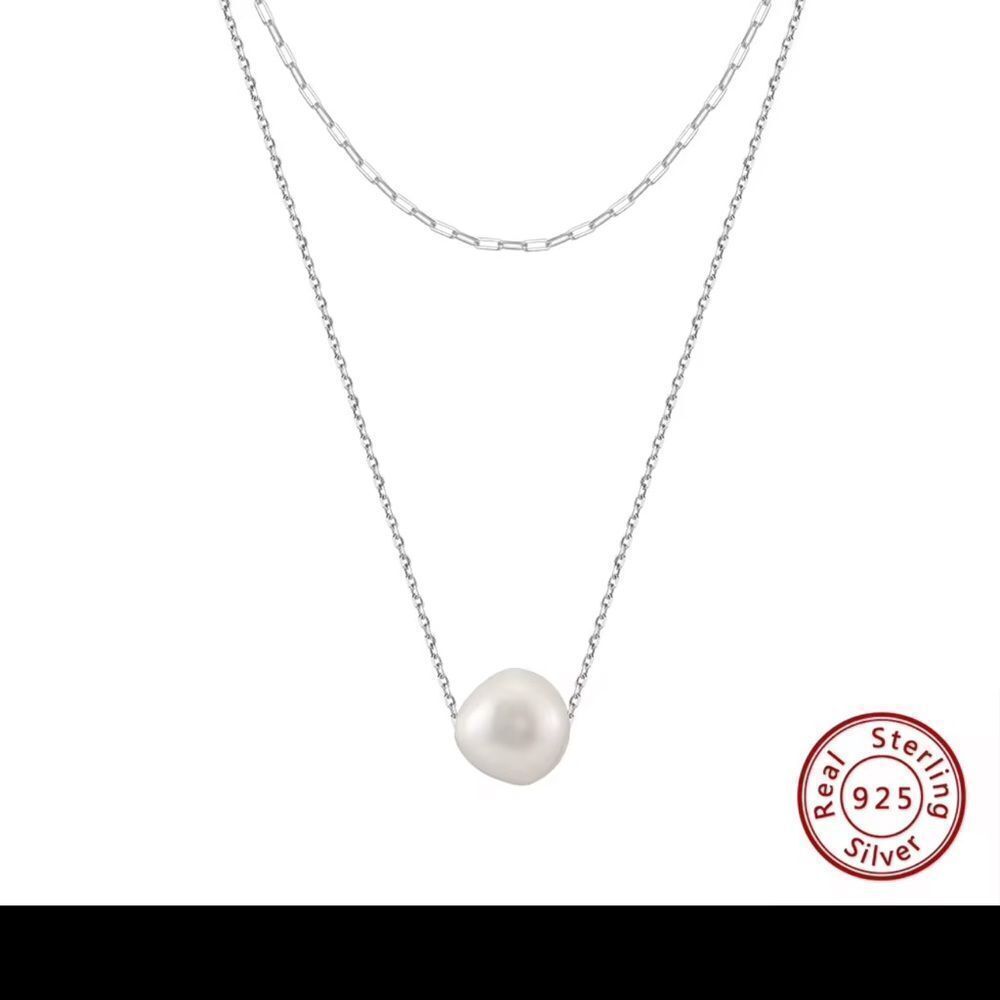 ENA 925 Sterling Silver Cultured Freshwater Pearl Necklace